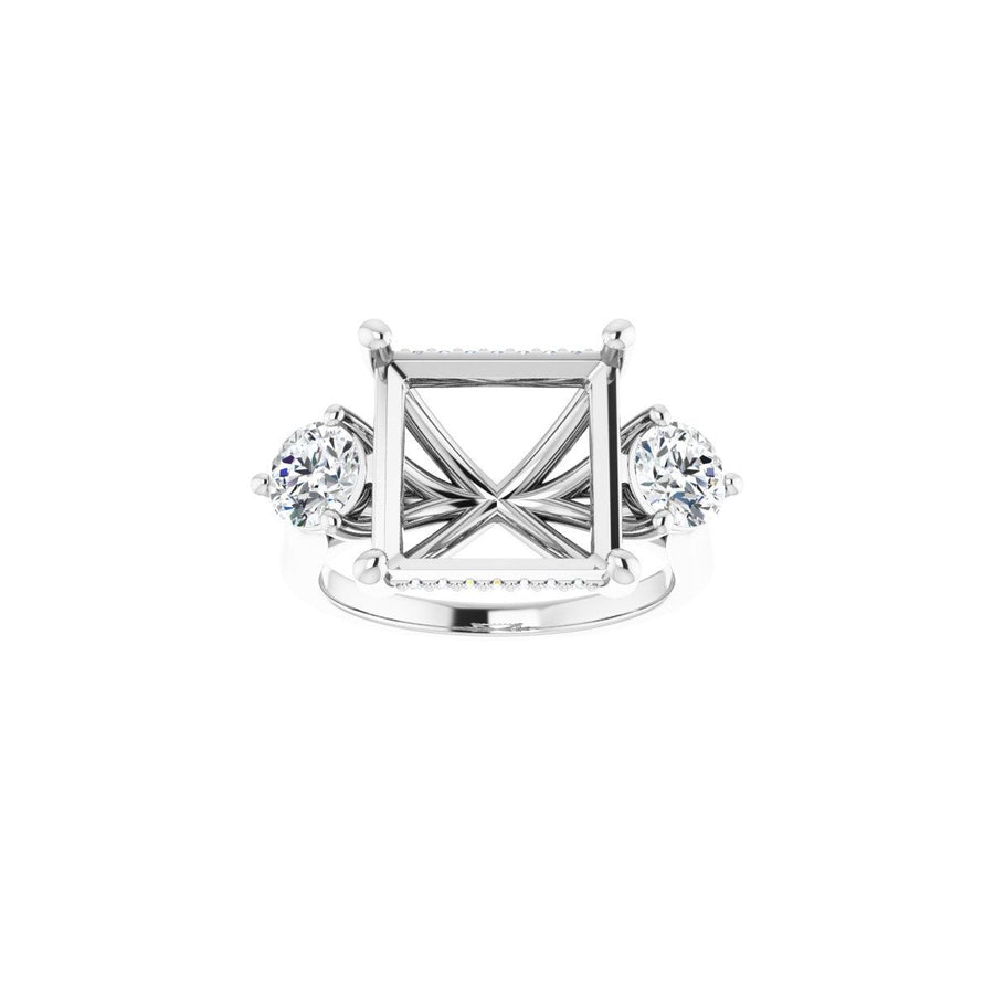 Square Three-Stone Engagement Ring Semi-Mount - gallery - Series 124744
