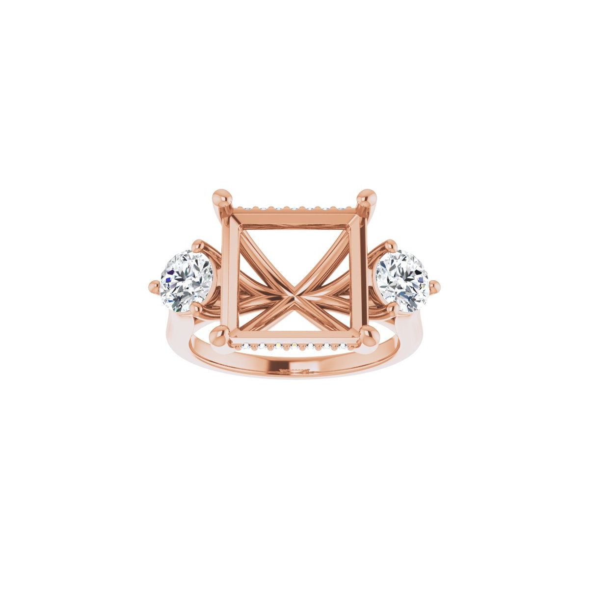 Square Three-Stone Engagement Ring Semi-Mount - gallery - Series 124744
