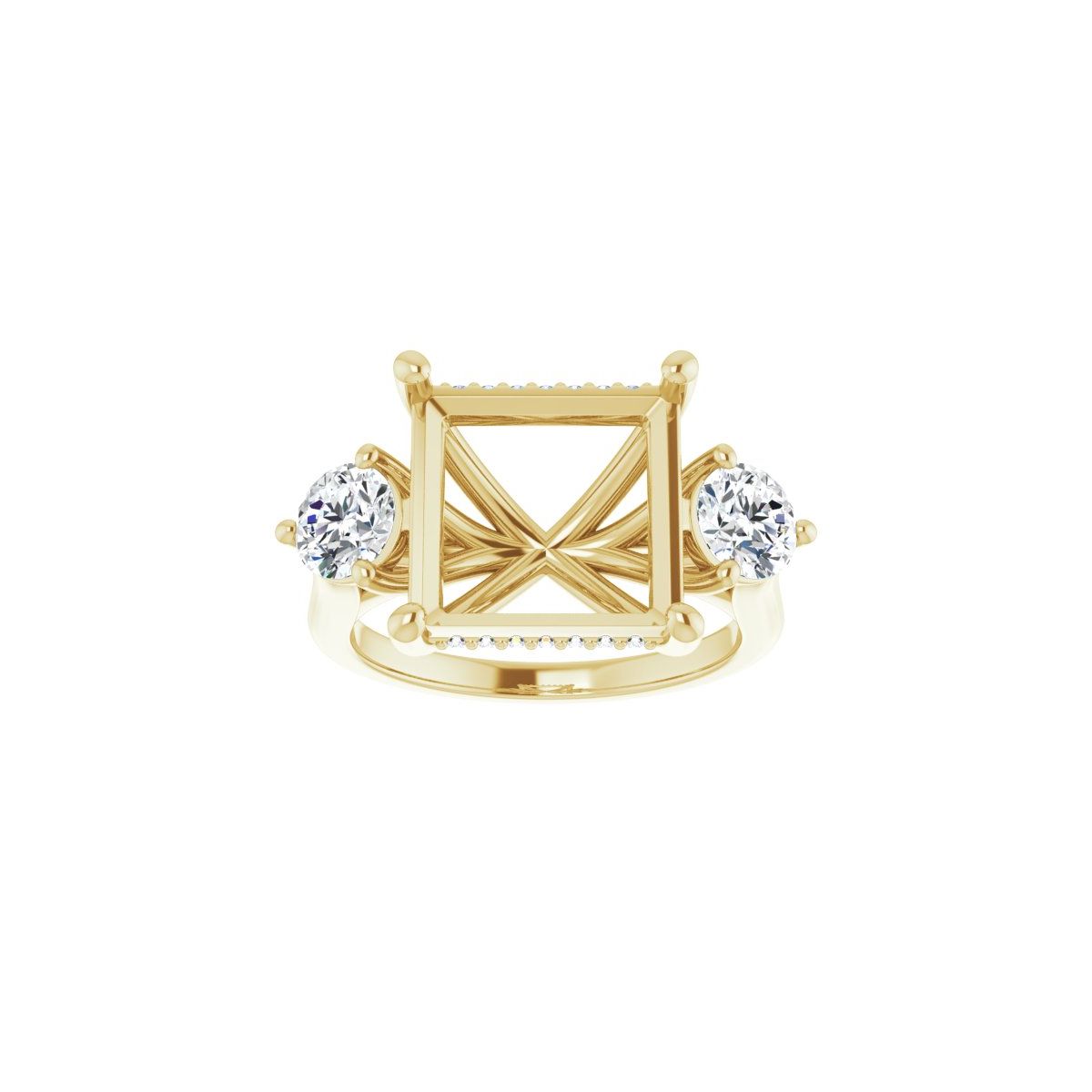 Square Three-Stone Engagement Ring Semi-Mount - gallery - Series 124744