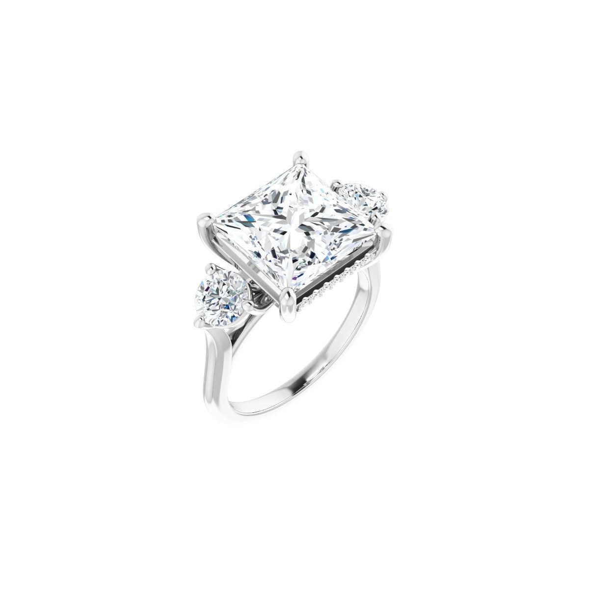 Natural Diamond Square Three-Stone Engagement Ring Semi-Mount - Platinum - Series 124744