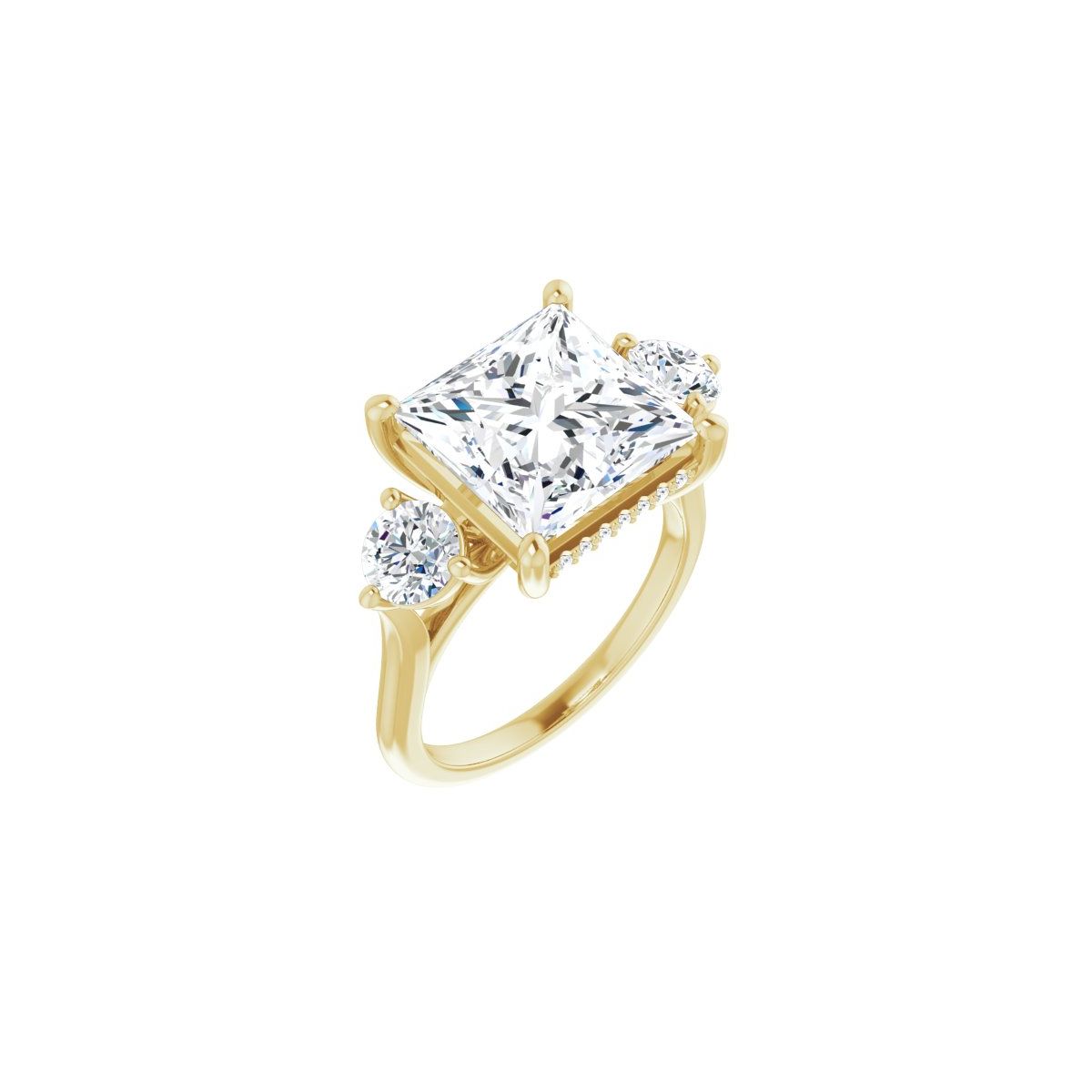 Natural Diamond Square Three-Stone Engagement Ring Semi-Mount - 14K Yellow Gold - Series 124744