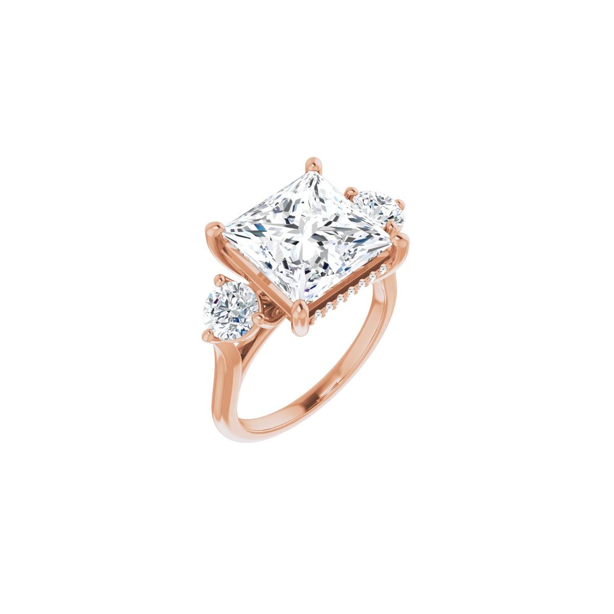 Natural Diamond Square Three-Stone Engagement Ring Semi-Mount - 14K Rose Gold - Series 124744