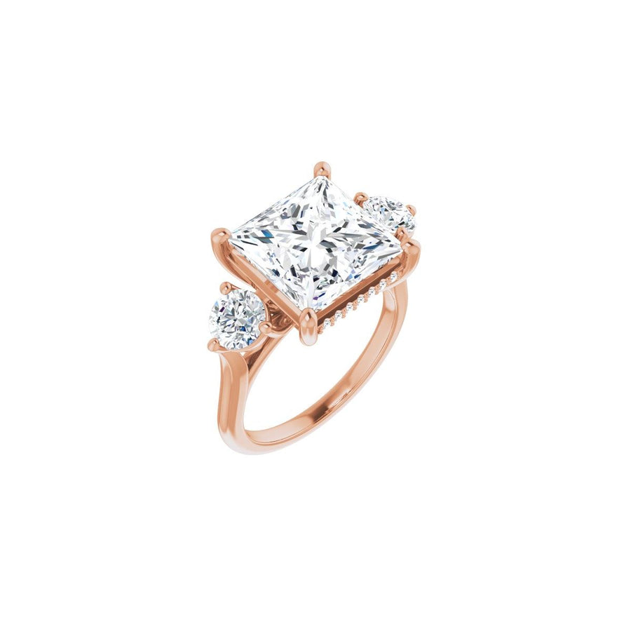 Natural Diamond Square Three-Stone Engagement Ring Semi-Mount - 14K Rose Gold - Series 124744