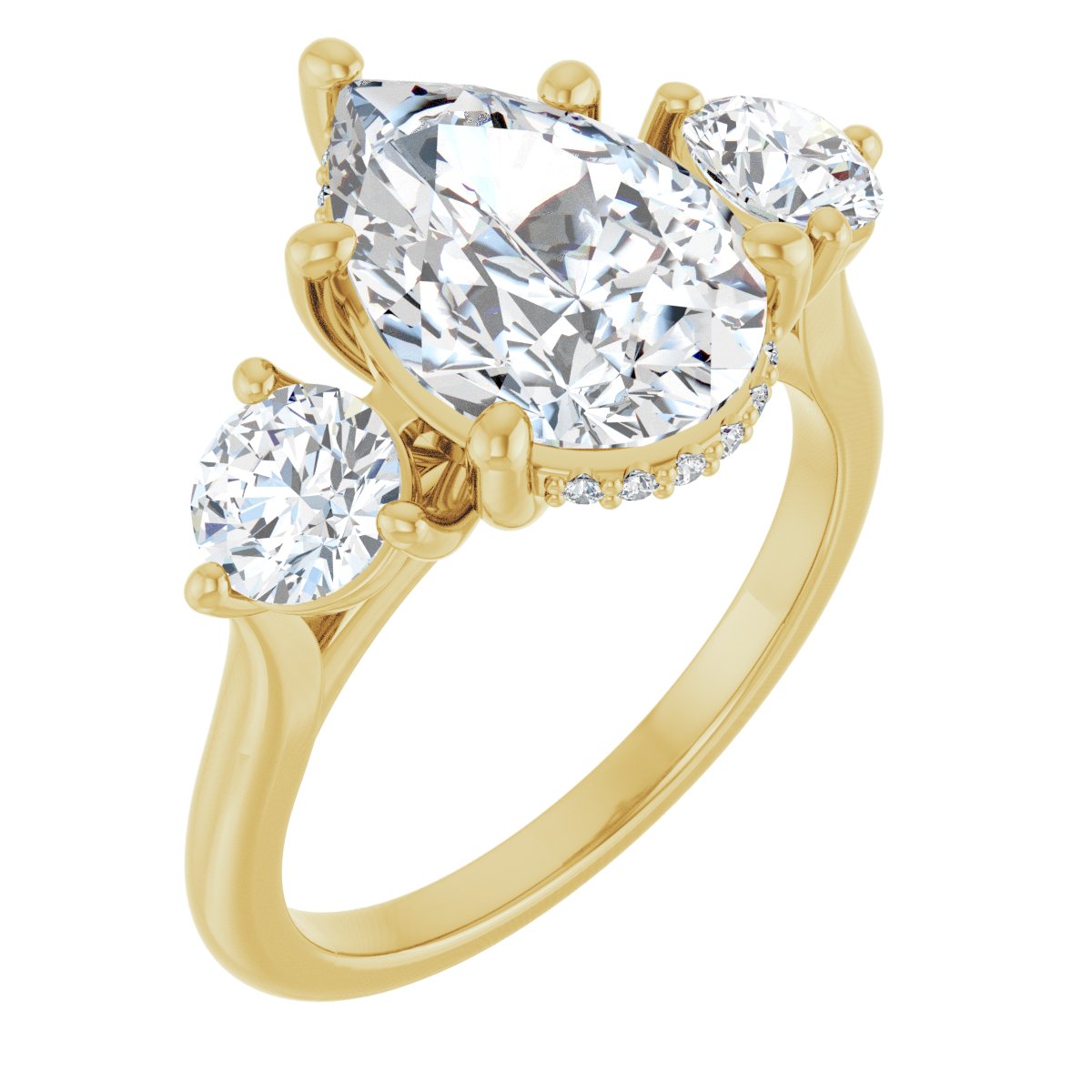 Natural Diamond Pear Three-Stone Engagement Ring Semi-Mount - 14K Yellow Gold - Series 124744