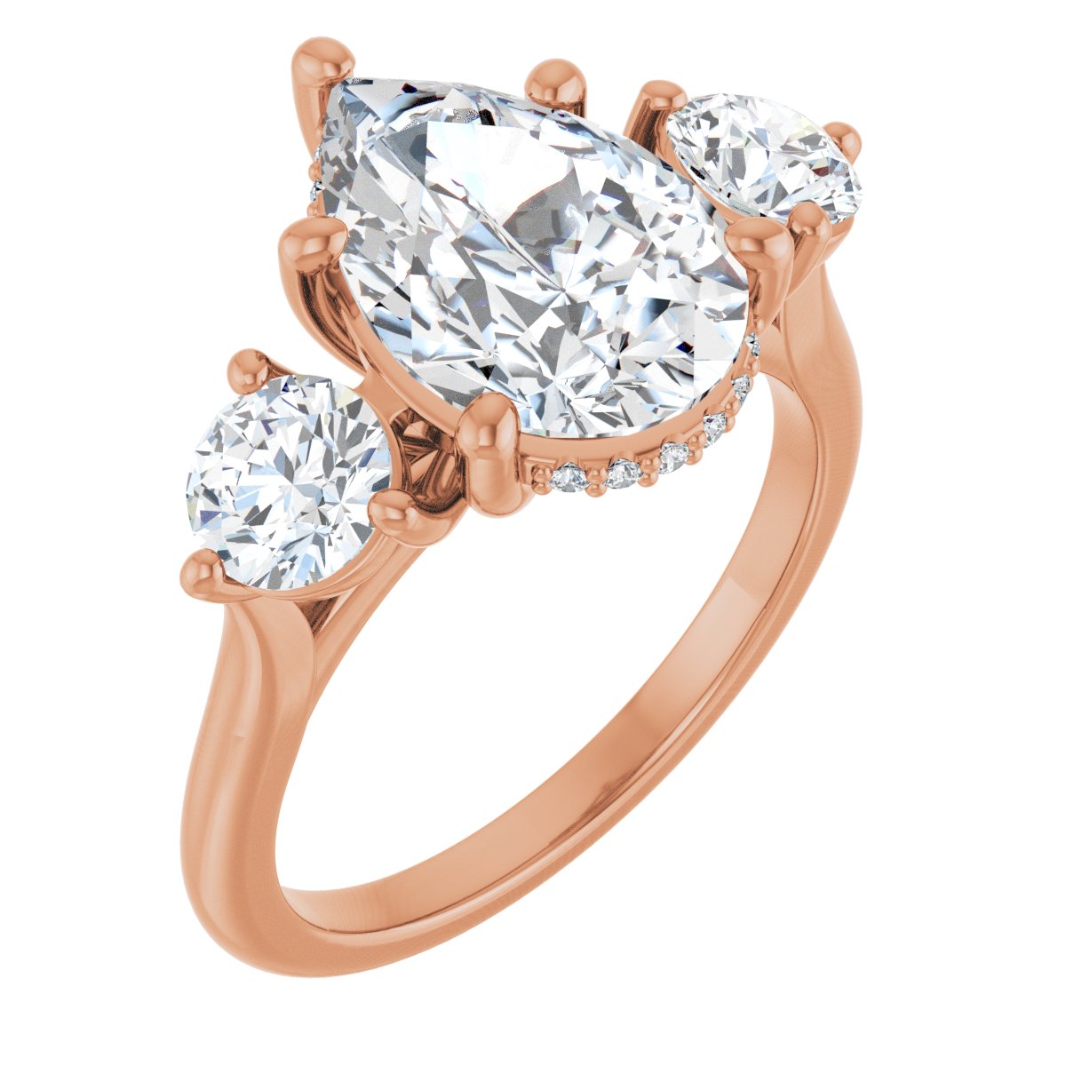 Natural Diamond Pear Three-Stone Engagement Ring Semi-Mount - 14K Rose Gold - Series 124744