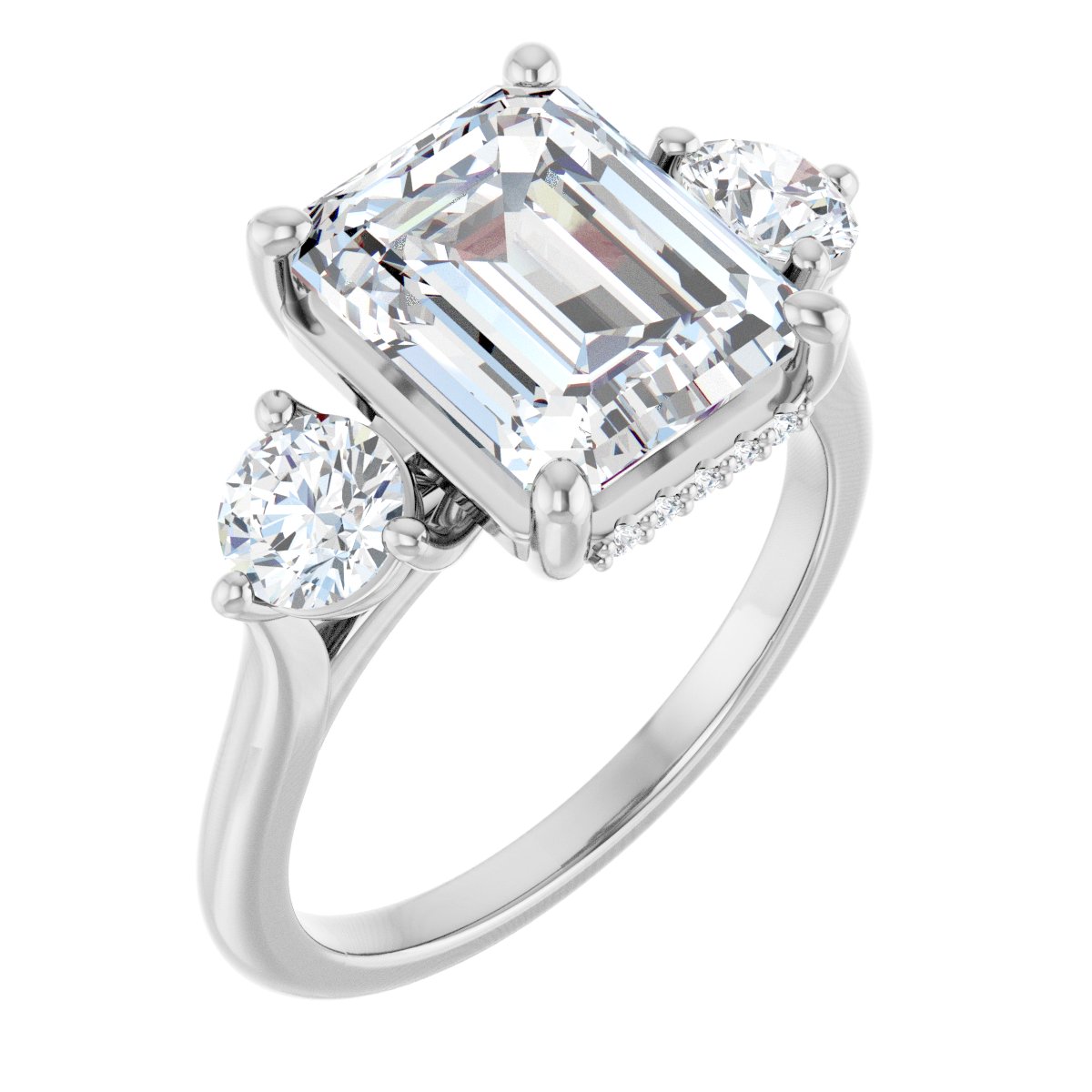 Natural Diamond Emerald Three-Stone Engagement Ring Semi-Mount - Platinum - Series 124744