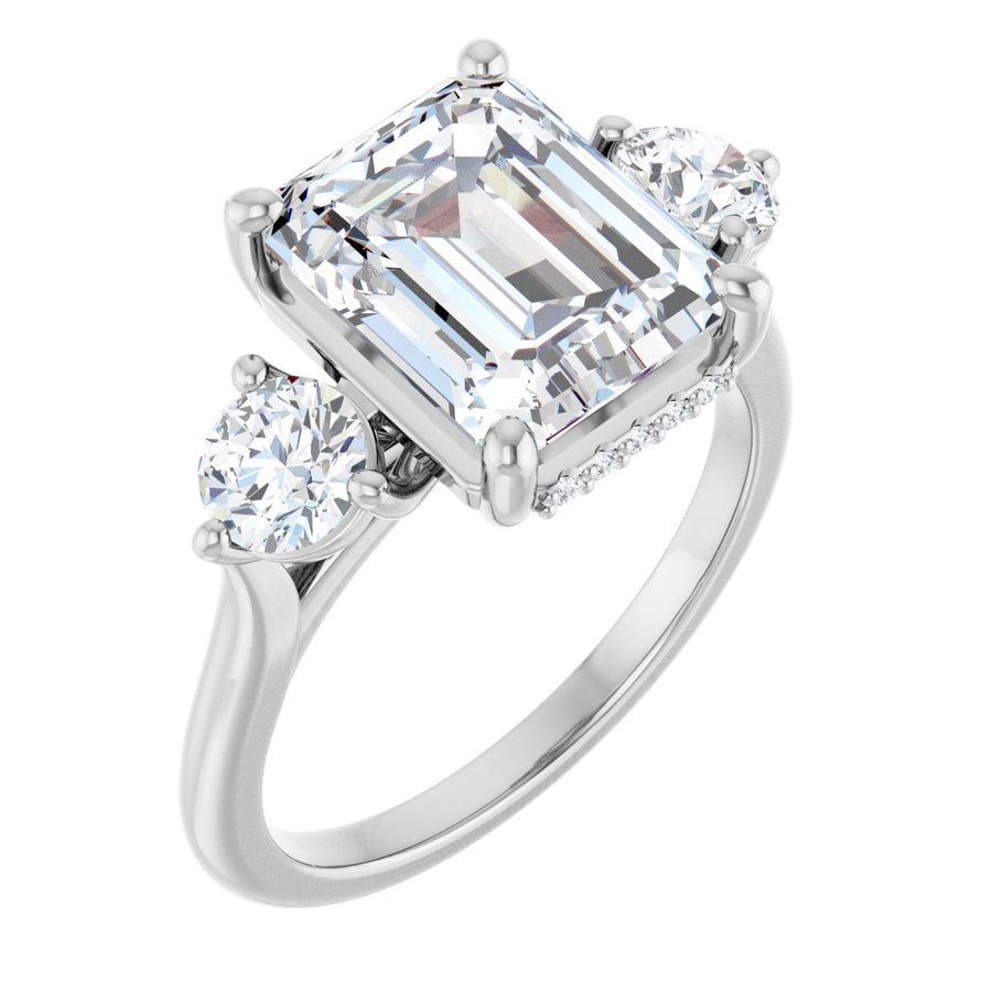 Natural Diamond Emerald Three-Stone Engagement Ring Semi-Mount - Platinum - Series 124744