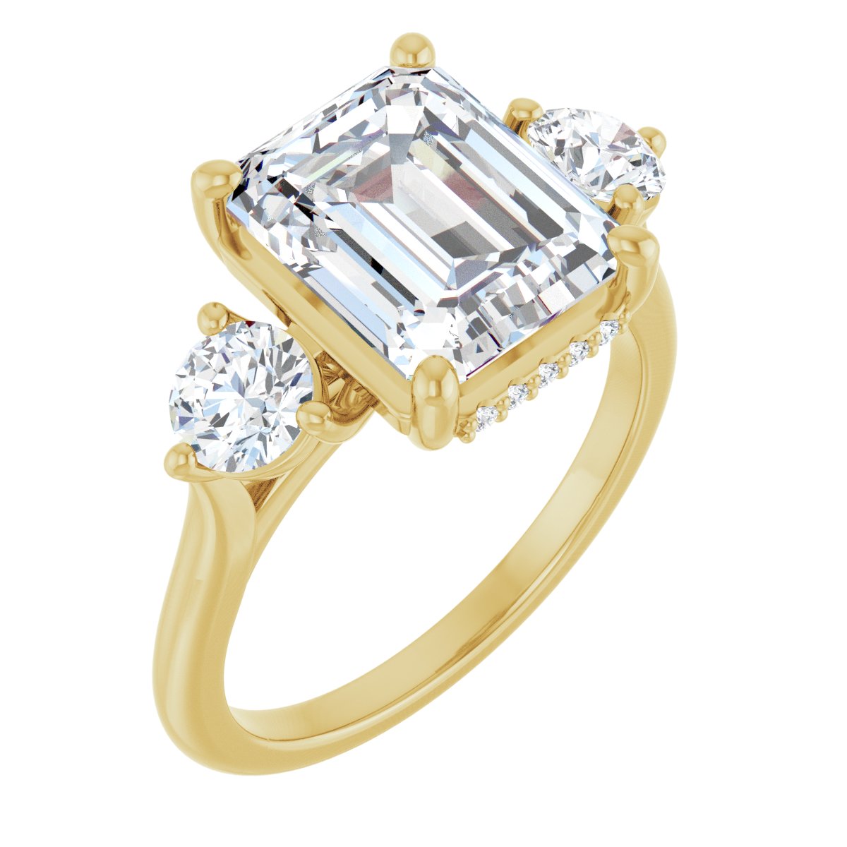 Natural Diamond Emerald Three-Stone Engagement Ring Semi-Mount - 14K Yellow Gold - Series 124744