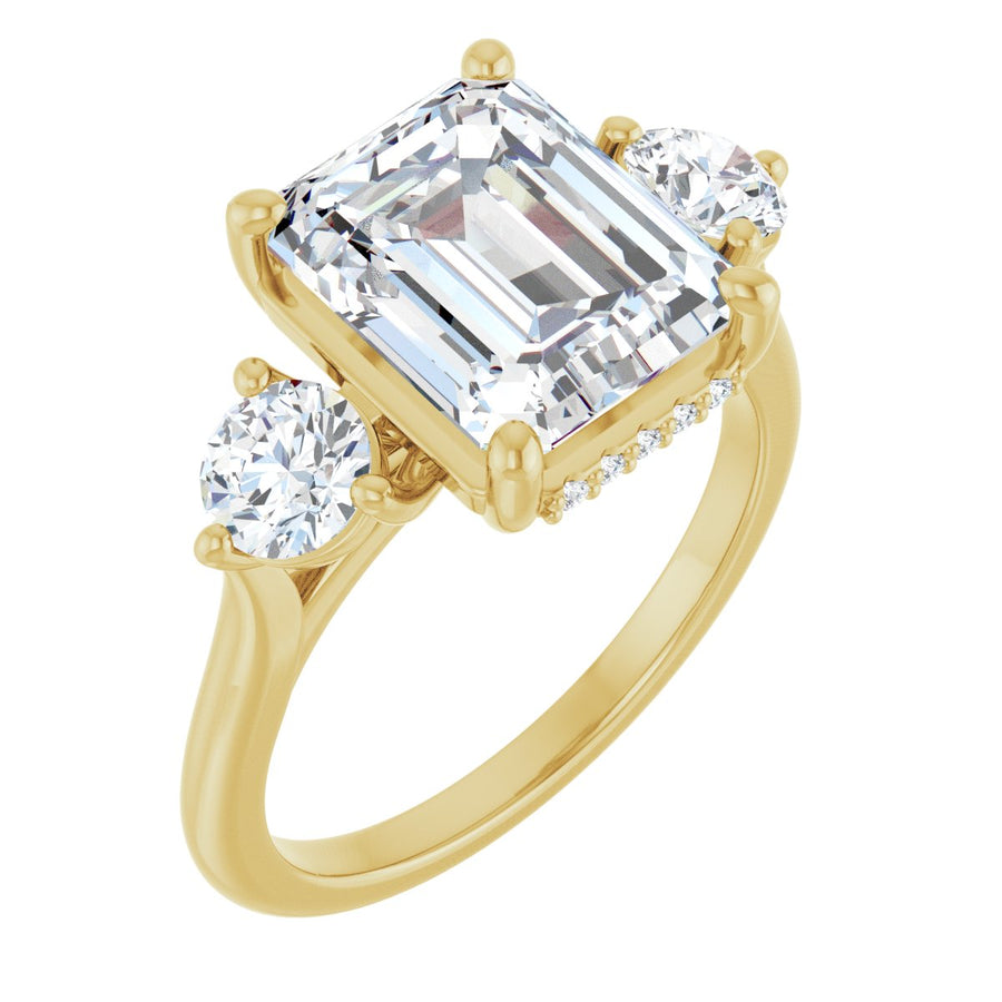 Natural Diamond Emerald Three-Stone Engagement Ring Semi-Mount - 14K Yellow Gold - Series 124744