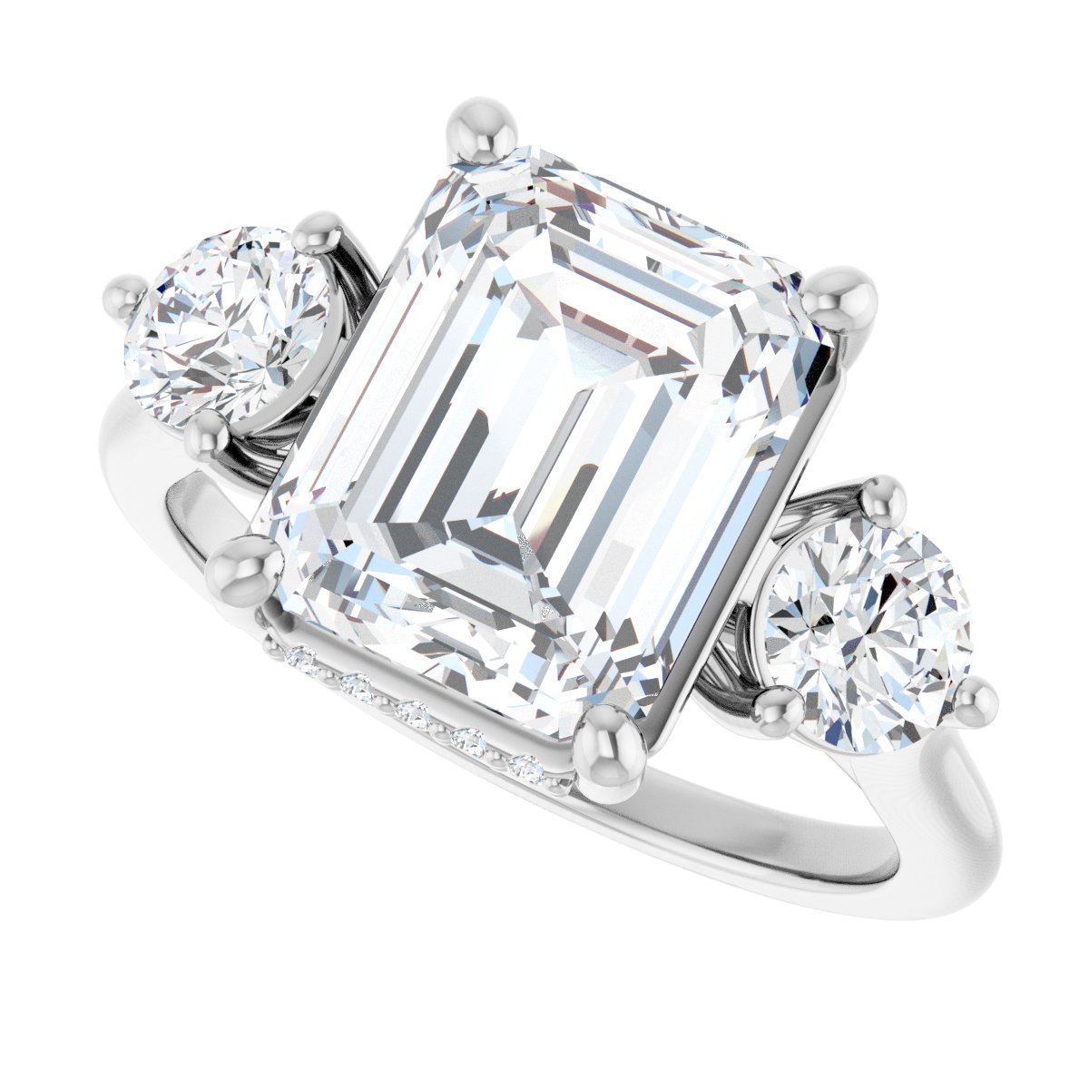 Emerald Three-Stone Engagement Ring Semi-Mount - gallery - Series 124744