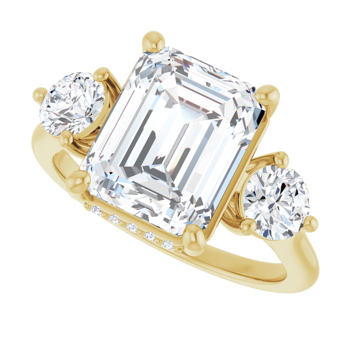 Emerald Three-Stone Engagement Ring Semi-Mount - gallery - Series 124744