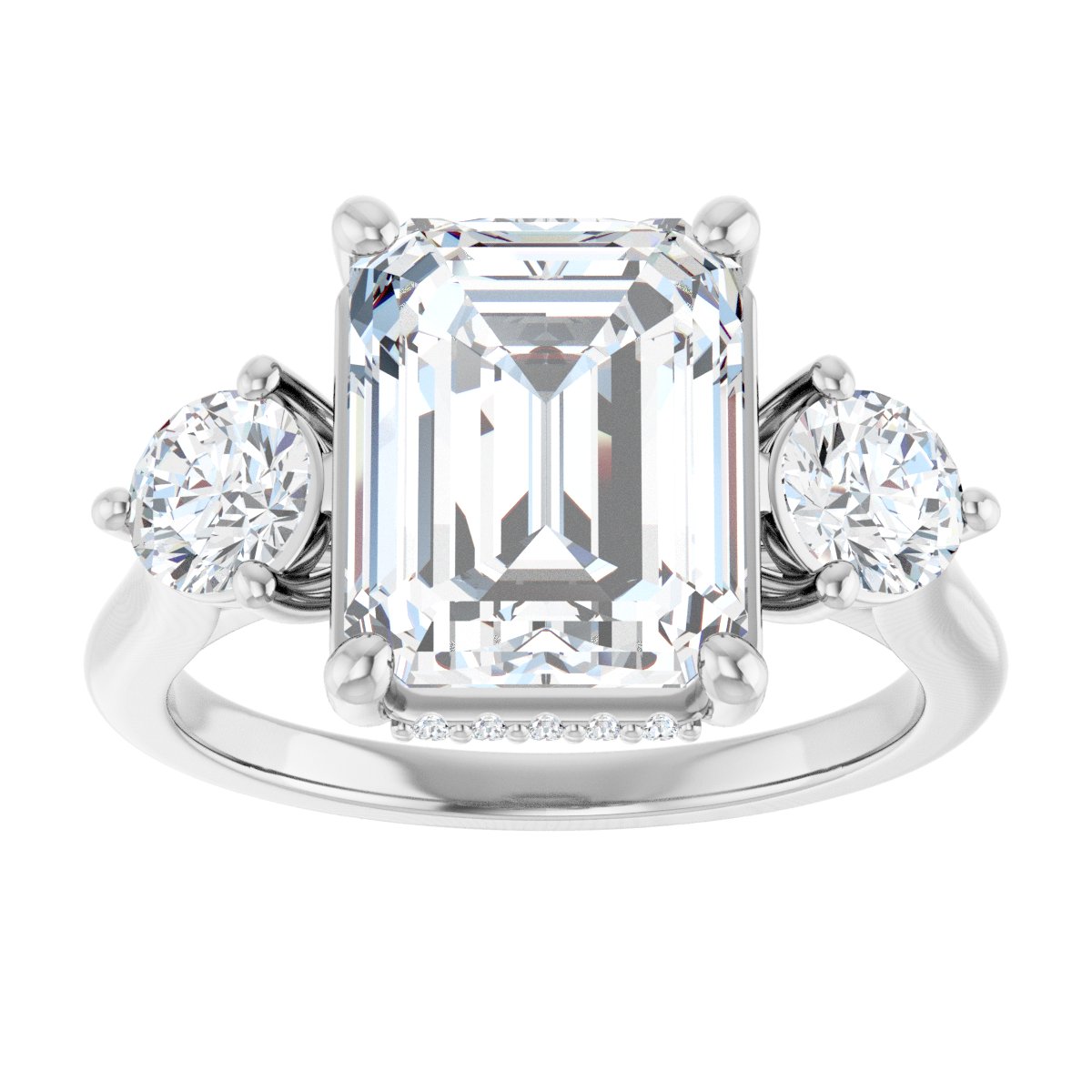 Emerald Three-Stone Engagement Ring Semi-Mount - gallery - Series 124744