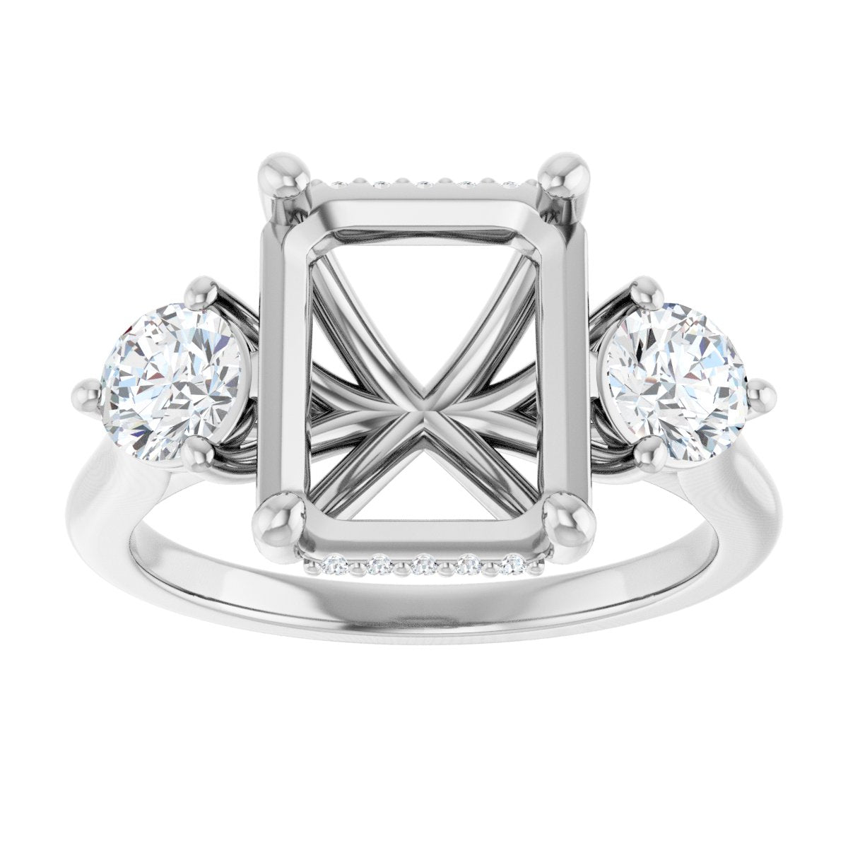 Emerald Three-Stone Engagement Ring Semi-Mount - gallery - Series 124744