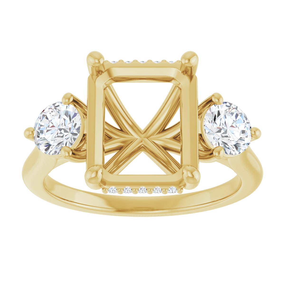 Emerald Three-Stone Engagement Ring Semi-Mount - gallery - Series 124744