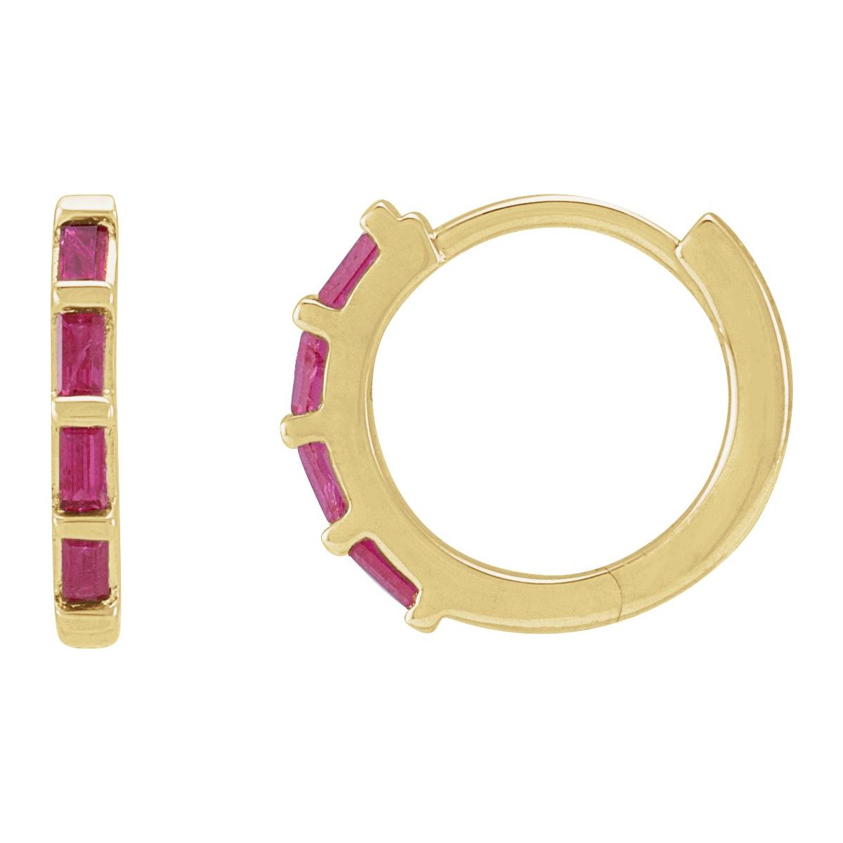 Natural Ruby Baguette Huggie Earrings