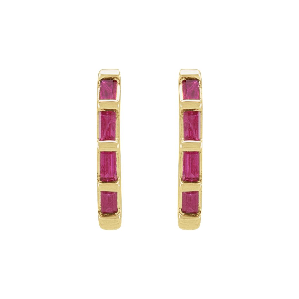 Natural Ruby Baguette Huggie Earrings