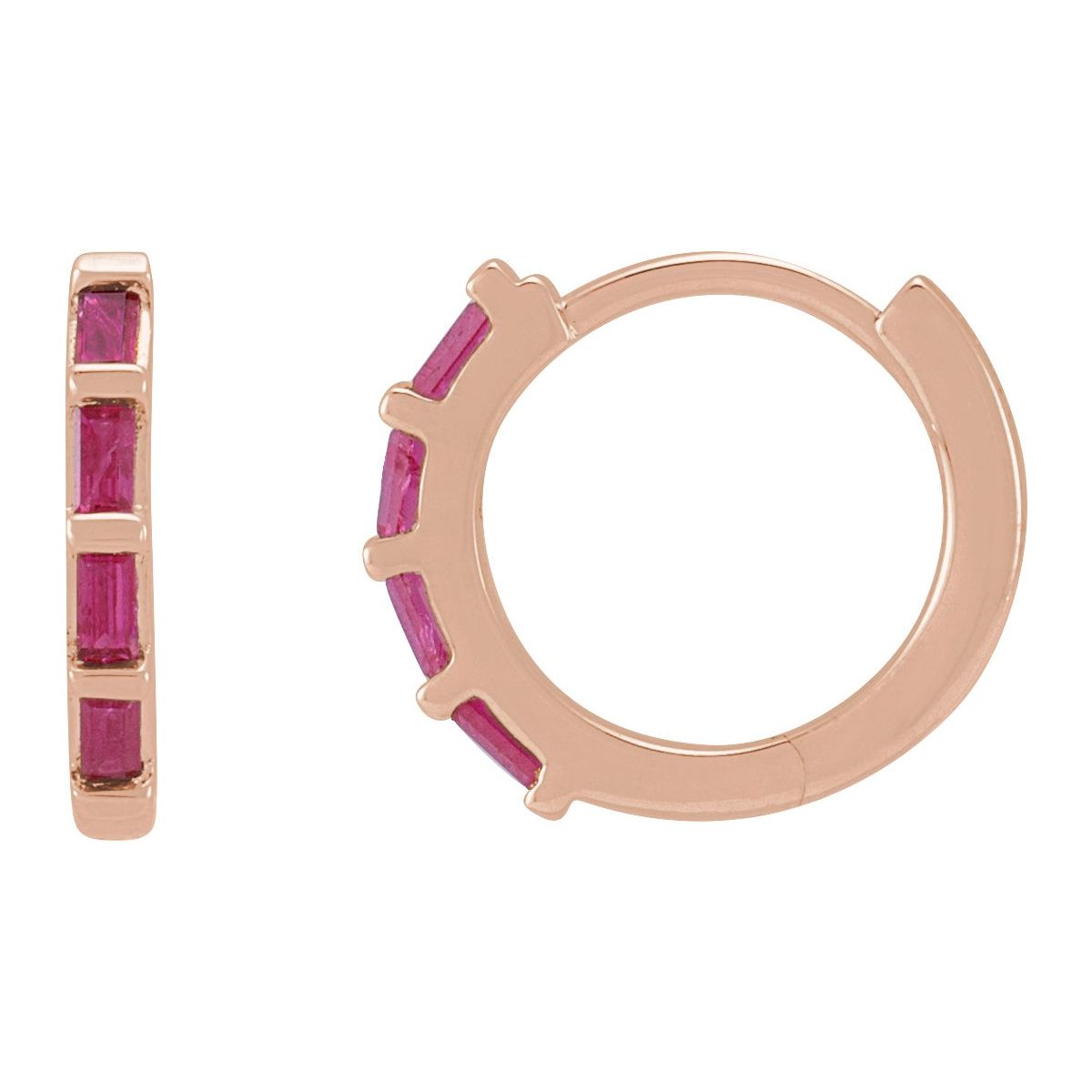 Natural Ruby Baguette Huggie Earrings