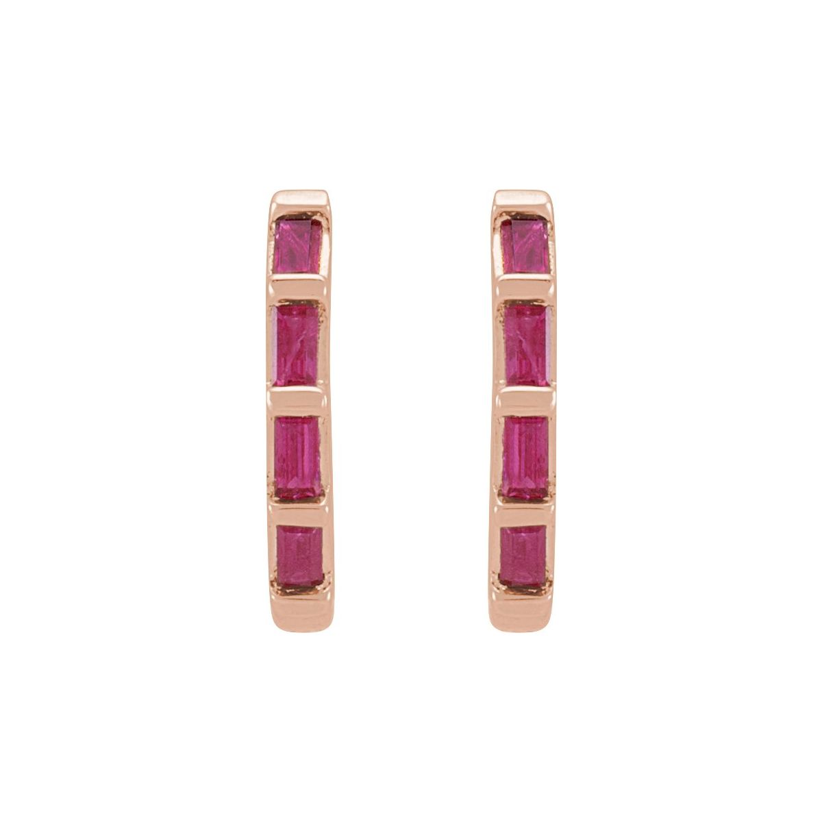 Natural Ruby Baguette Huggie Earrings