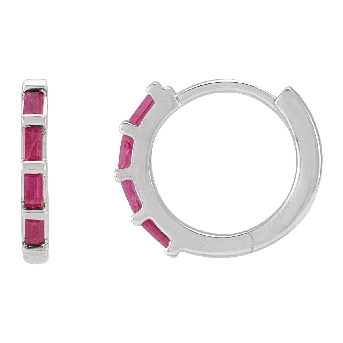 Natural Ruby Baguette Huggie Earrings