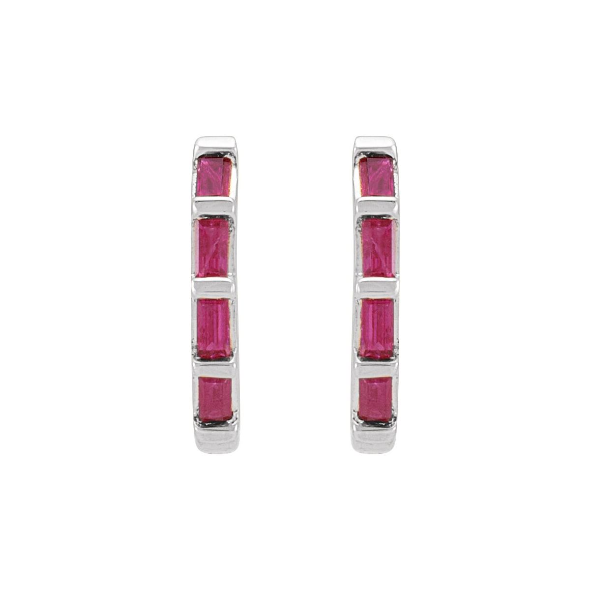 Natural Ruby Baguette Huggie Earrings