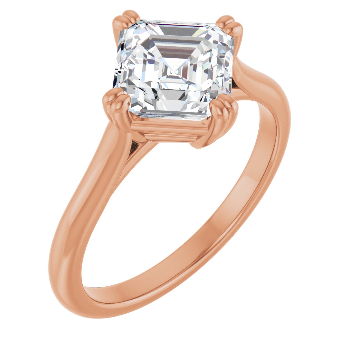 Natural Diamond Asscher Double Claw-Prong Solitaire Engagement Ring Mounting - 14K Gold - Series 126031