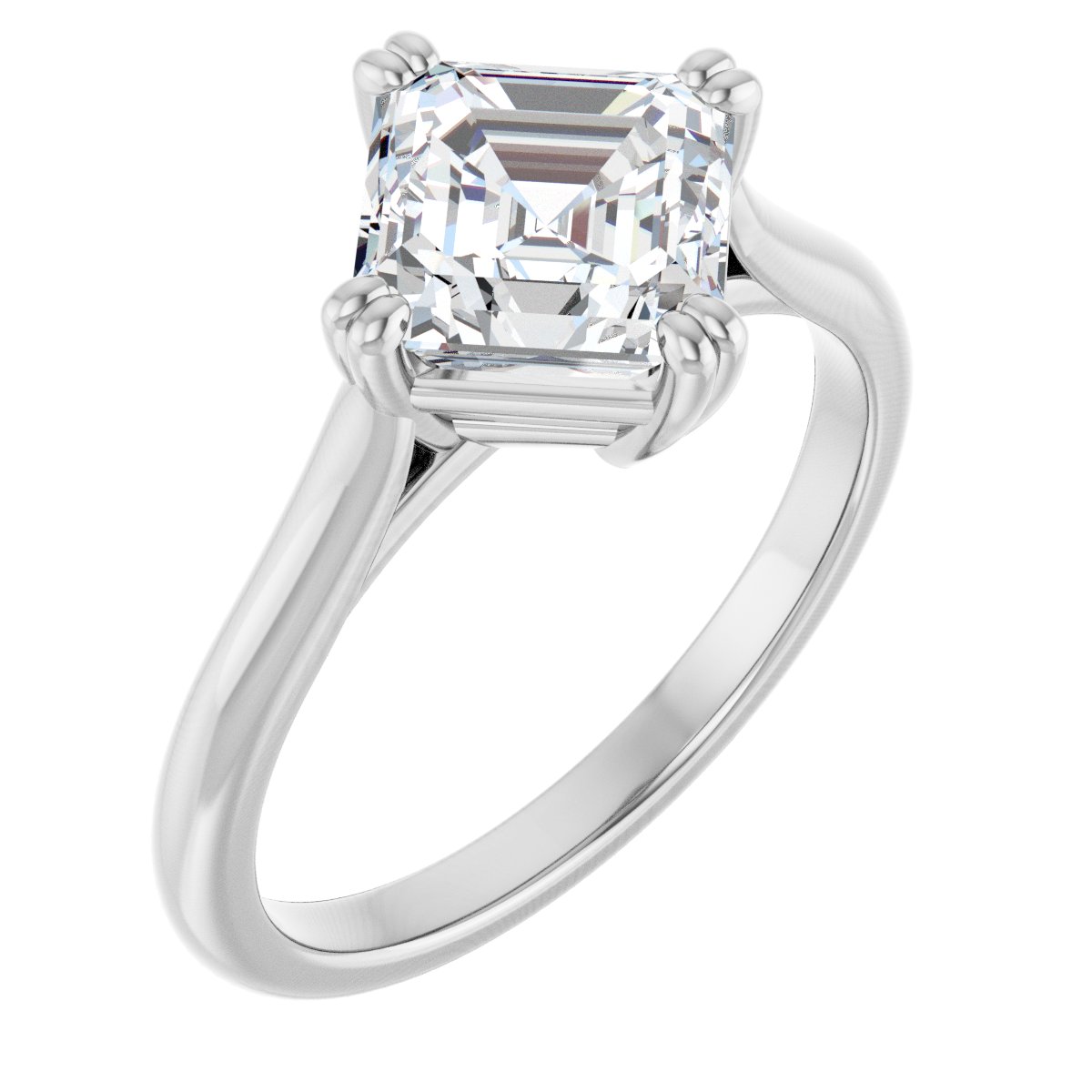 Natural Diamond Asscher Double Claw-Prong Solitaire Engagement Ring Mounting - 14K Gold - Series 126031