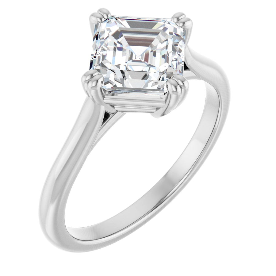 Natural Diamond Asscher Double Claw-Prong Solitaire Engagement Ring Mounting - 14K Gold - Series 126031