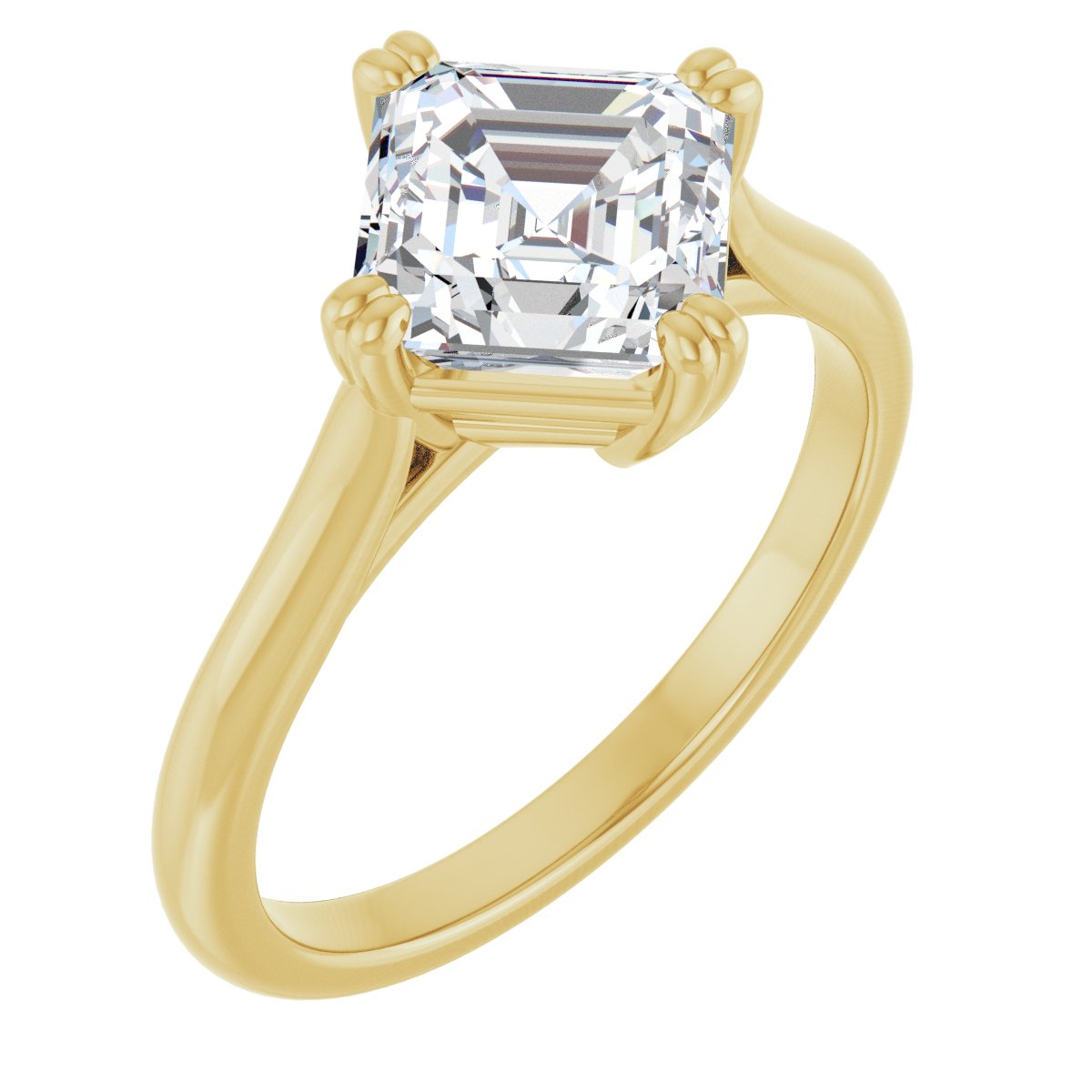 Natural Diamond Asscher Double Claw-Prong Solitaire Engagement Ring Mounting - 14K Gold - Series 126031
