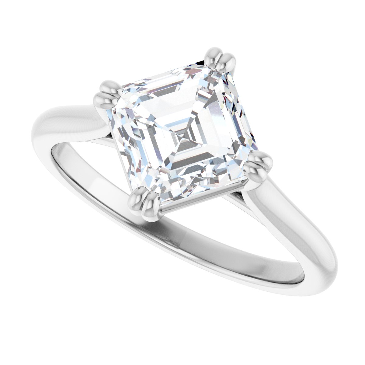 Asscher Double Claw-Prong Solitaire Engagement Ring Mounting - gallery - Series 126031