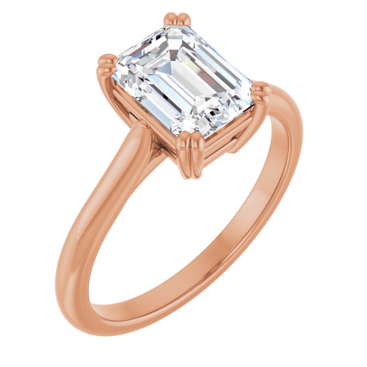 Natural Diamond Emerald Double Claw-Prong Solitaire Engagement Ring Mounting - 14K Gold - Series 126031