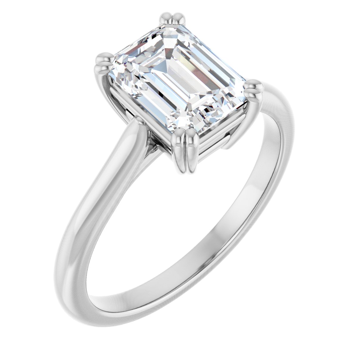 Natural Diamond Emerald Double Claw-Prong Solitaire Engagement Ring Mounting - 14K Gold - Series 126031