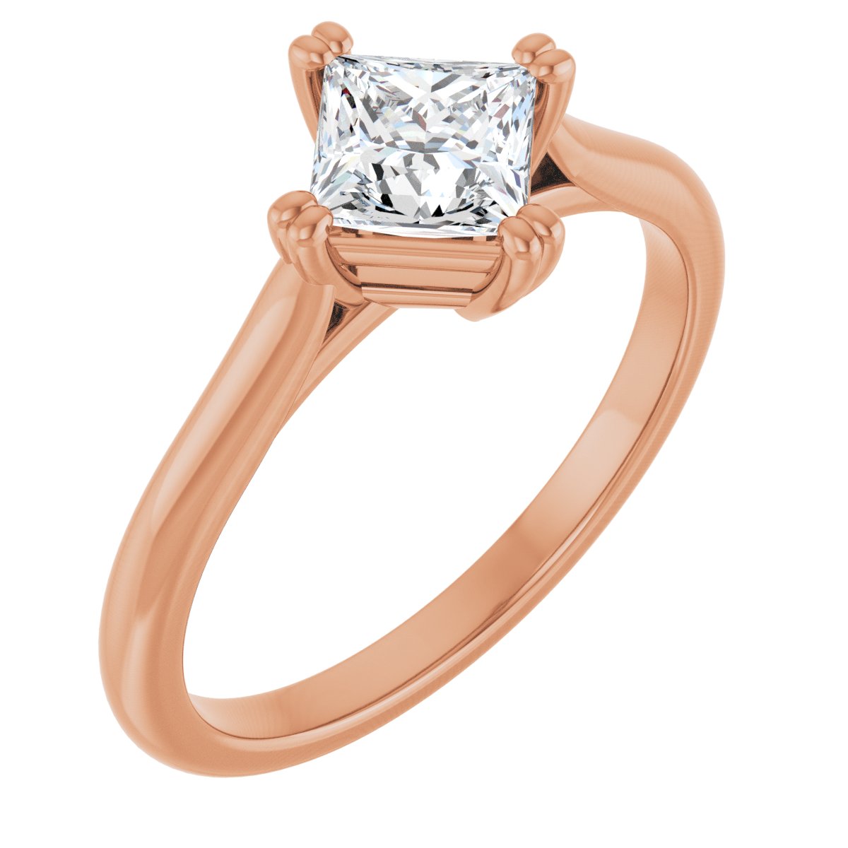 Natural Diamond Square Double Claw-Prong Solitaire Engagement Ring Mounting - 14K Gold - Series 126031