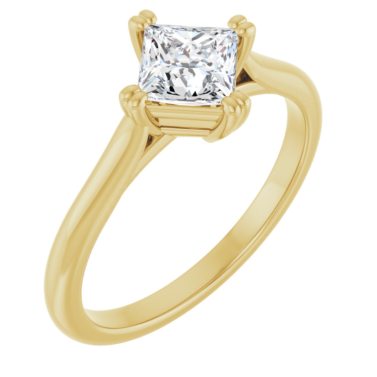 Natural Diamond Square Double Claw-Prong Solitaire Engagement Ring Mounting - 14K Gold - Series 126031