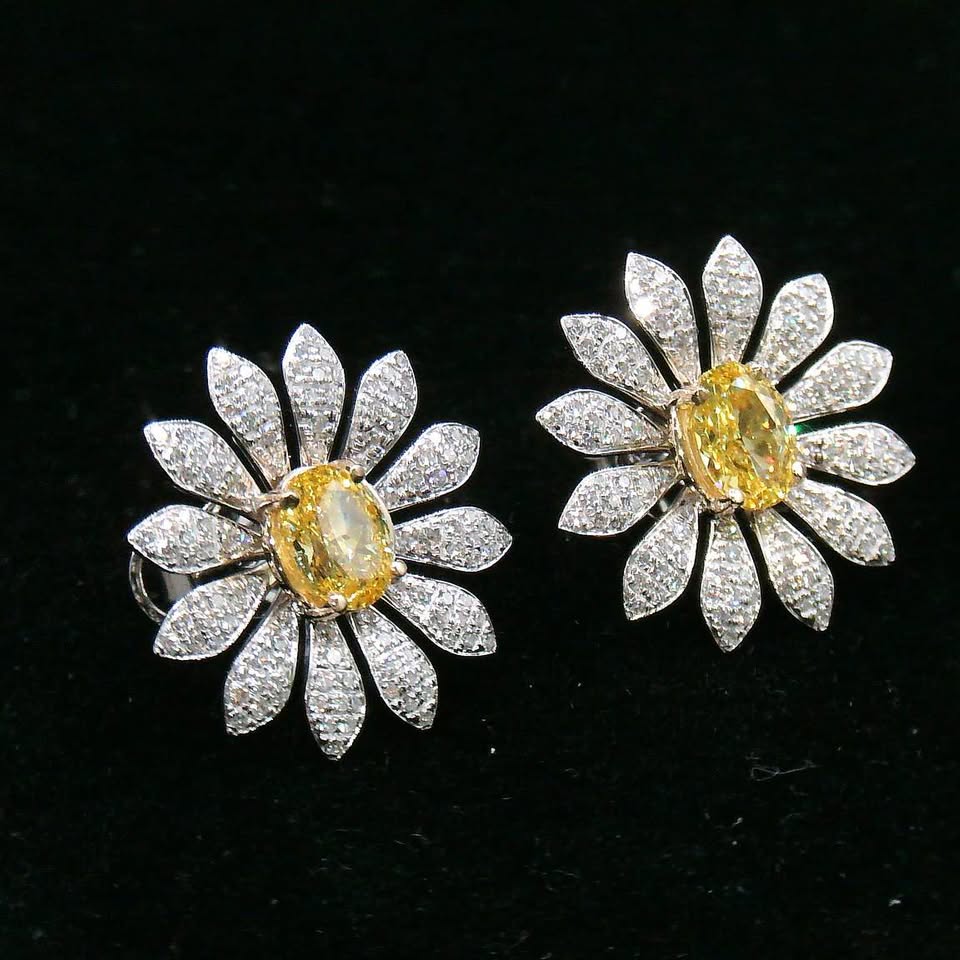 2.96 CTTW Daisy Yellow Fancy Lab Diamonds Earrings