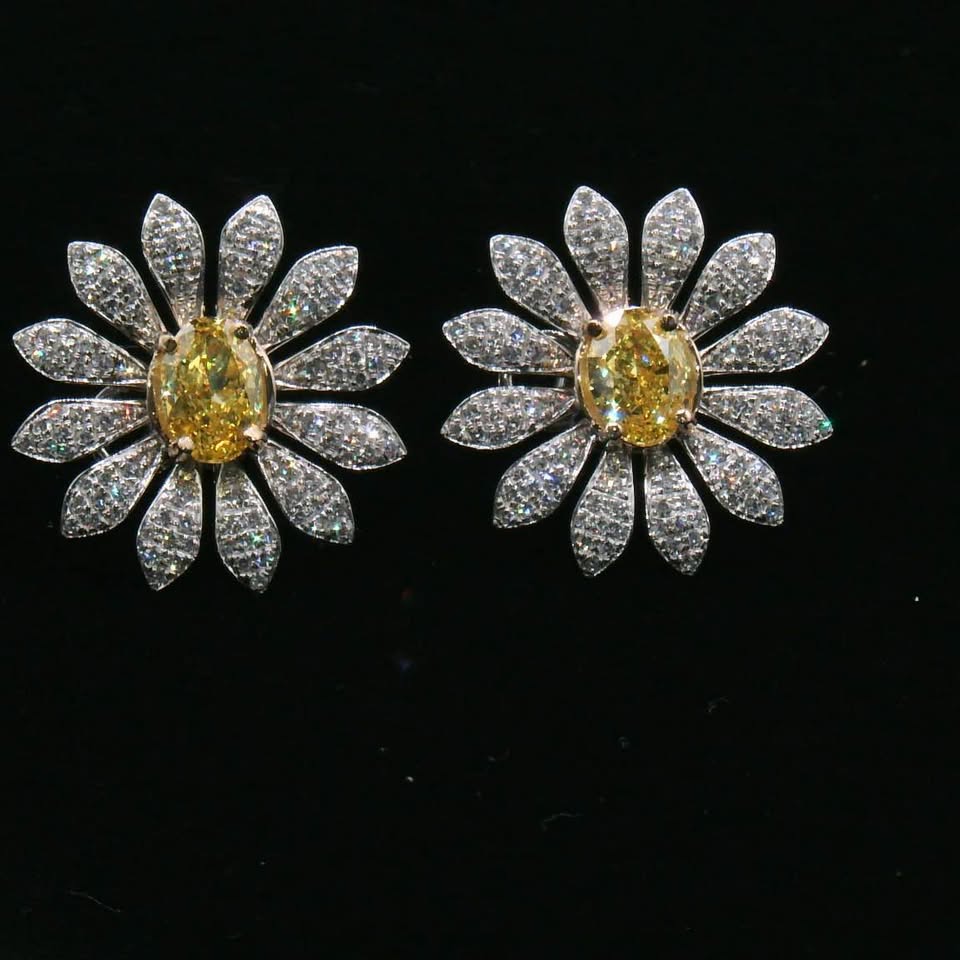 2.96 CTTW Daisy Yellow Fancy Lab Diamonds Earrings