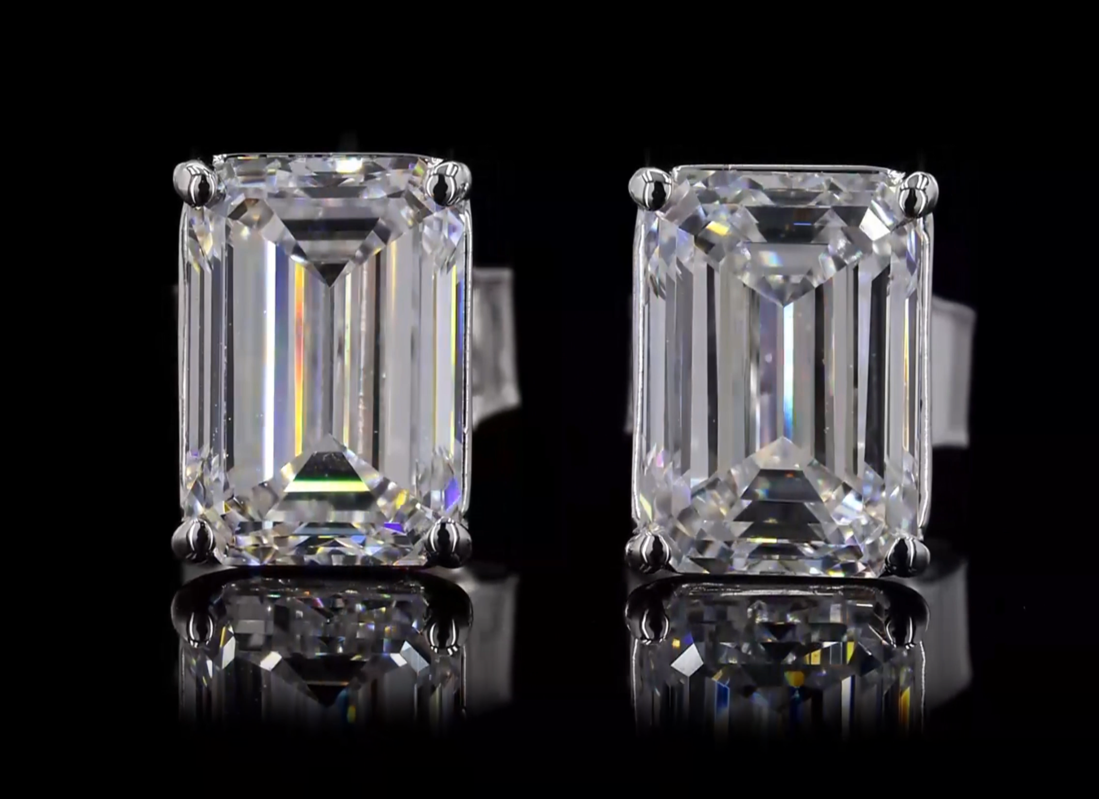 Emerald Cut Diamond Studs on 14K Gold