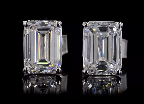 Emerald Cut Diamond Studs on 14K Gold
