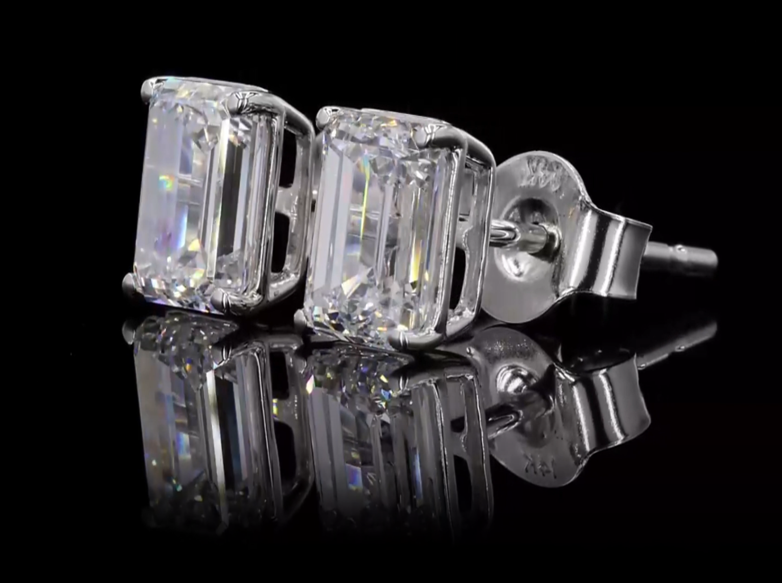 Emerald Cut Diamond Studs on 14K Gold