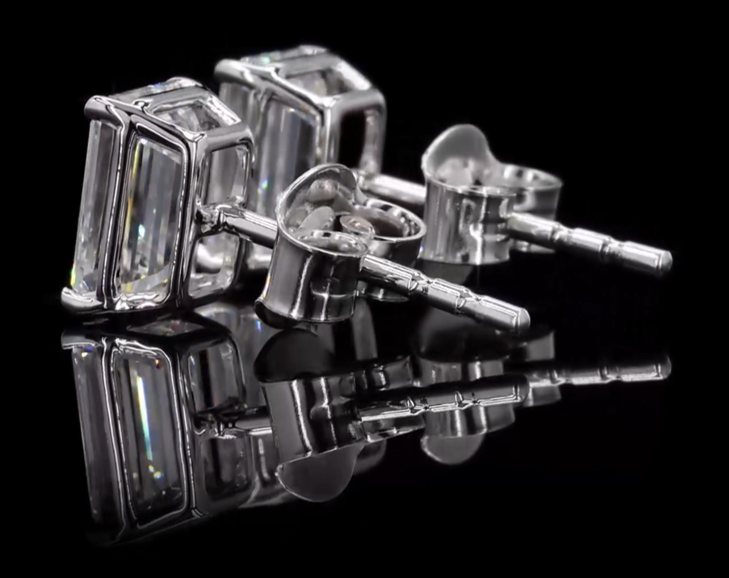 Emerald Cut Diamond Studs on 14K Gold