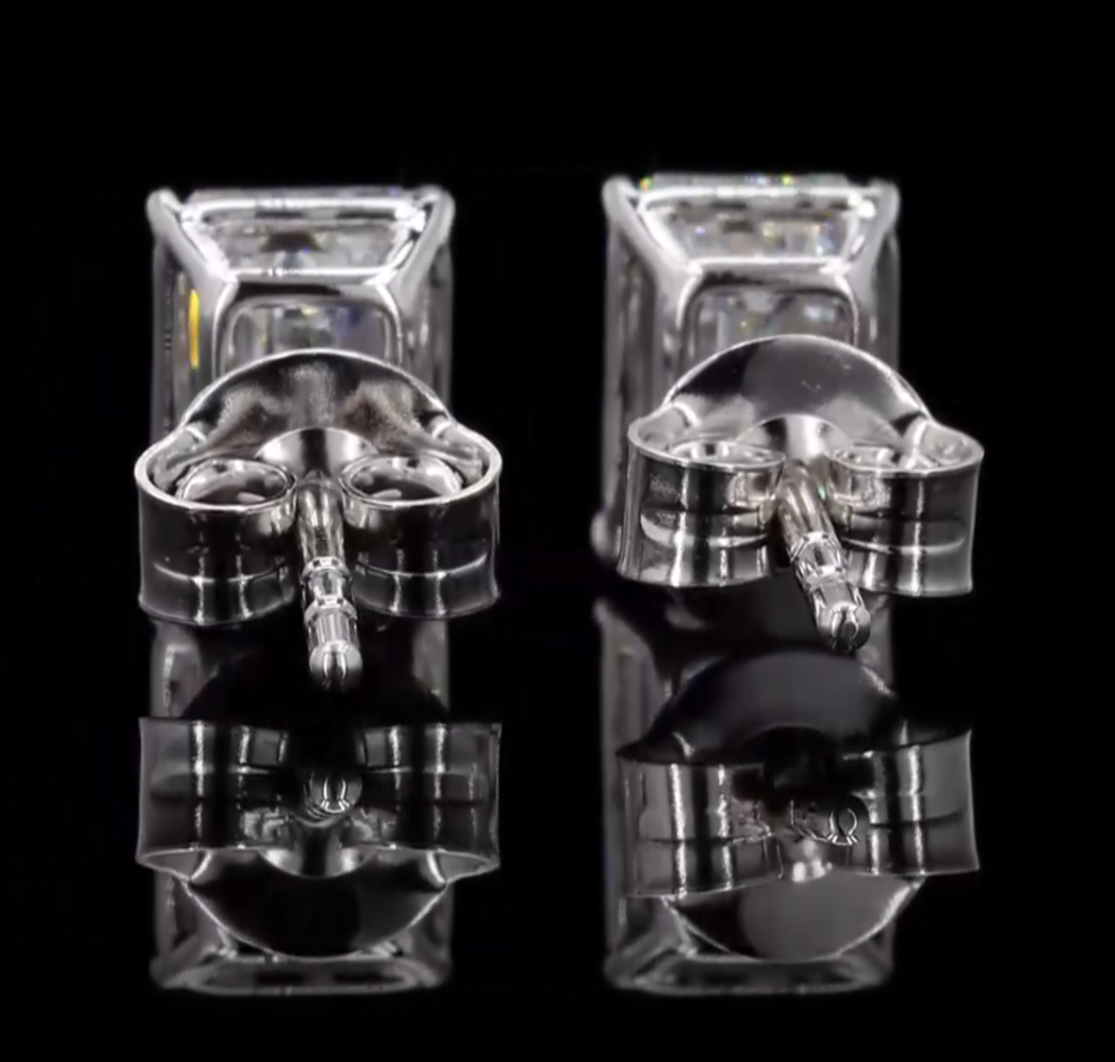 Emerald Cut Diamond Studs on 14K Gold