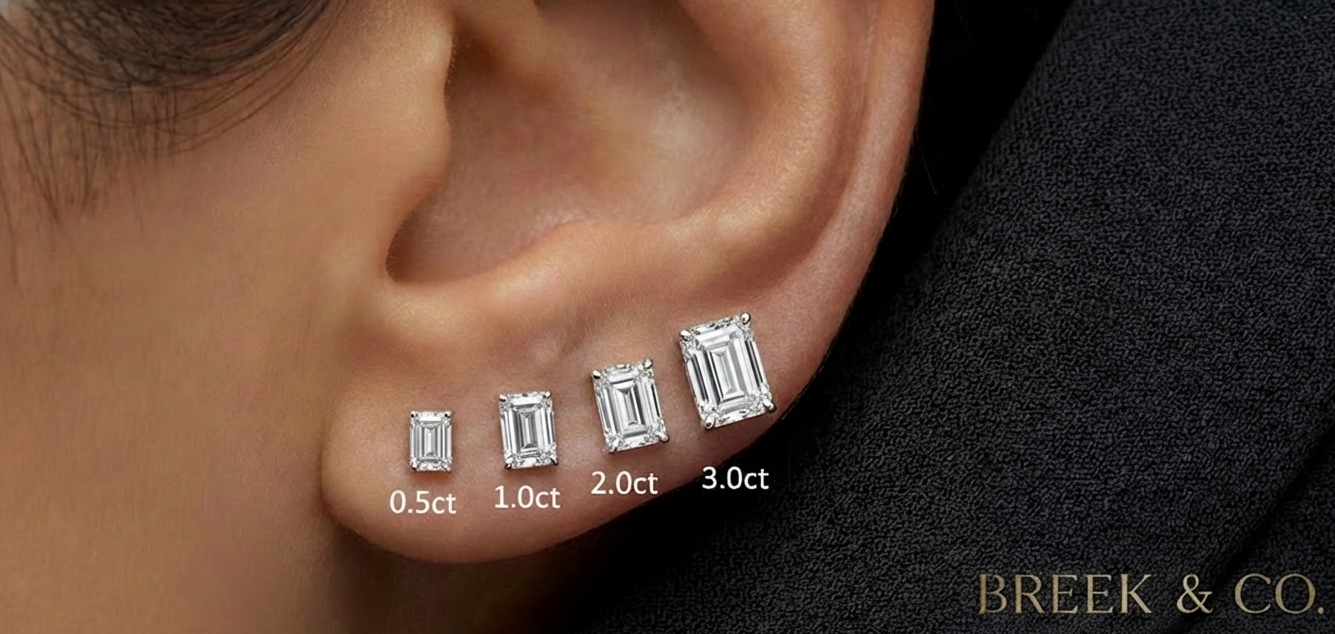 Emerald Cut Diamond Studs on 14K Gold
