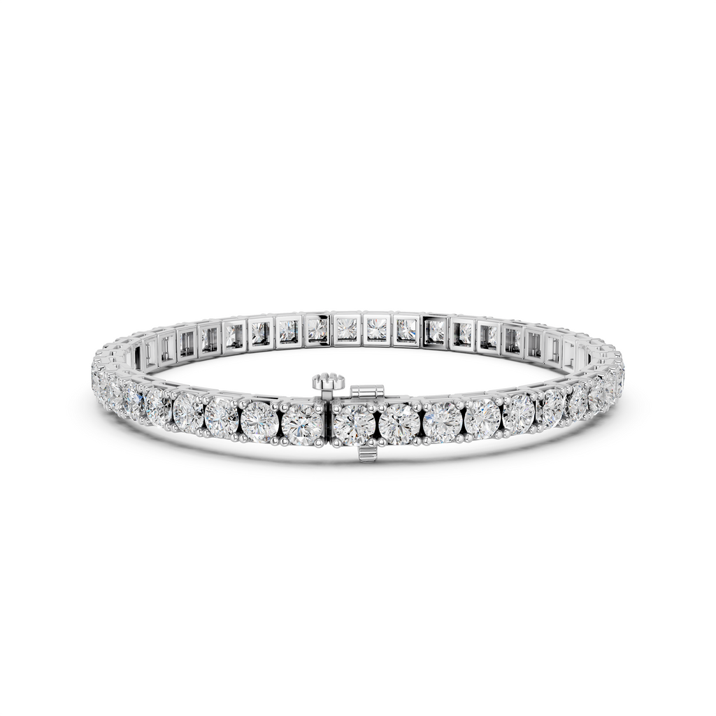 Round Lab Diamond 4 Prong Straight Line Tennis Bracelet, Square Back in 14K White Gold – back view
