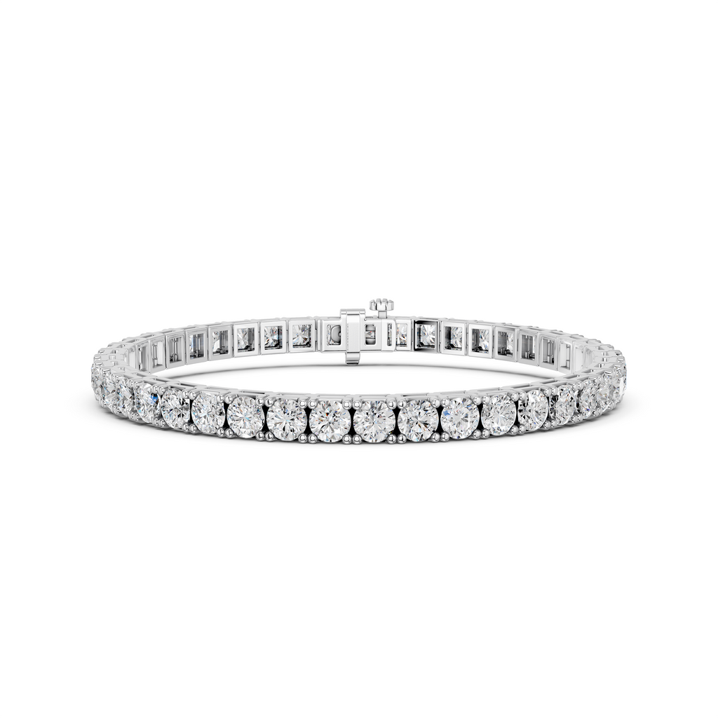 Round Lab Diamond 4 Prong Straight Line Tennis Bracelet, Square Back in 14K White Gold – front view