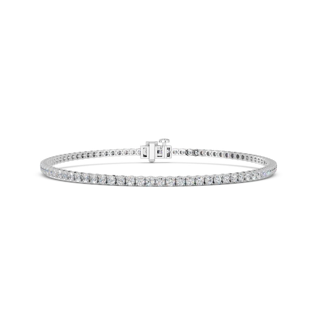 Round Lab Diamond 4 Prong Straight Line Tennis Bracelet in 14K White Gold – front view