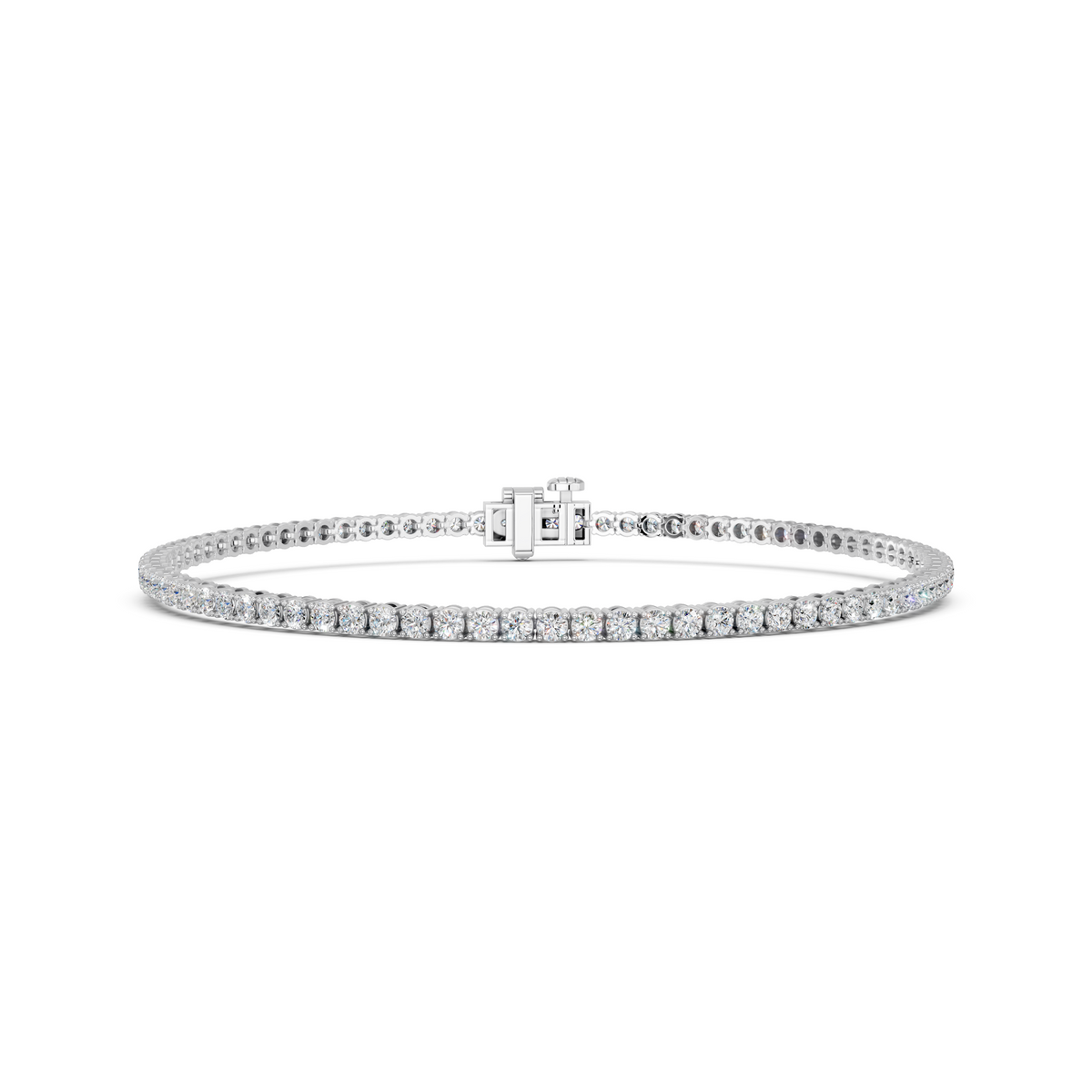 Round Lab Diamond 4 Prong Straight Line Tennis Bracelet in 14K White Gold – front view