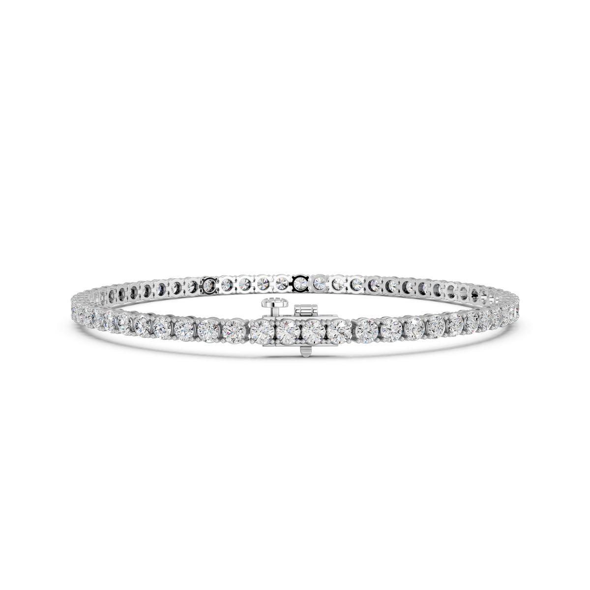 Round Lab Diamond 4 Prong Straight Line Tennis Bracelet in 14K White Gold – back view