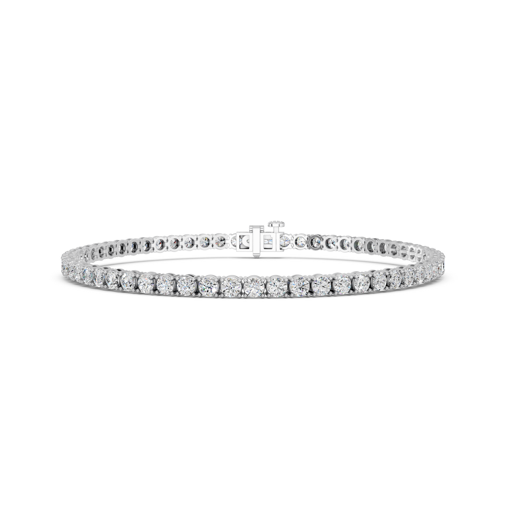 Round Lab Diamond 4 Prong Straight Line Tennis Bracelet in 14K White Gold – front view