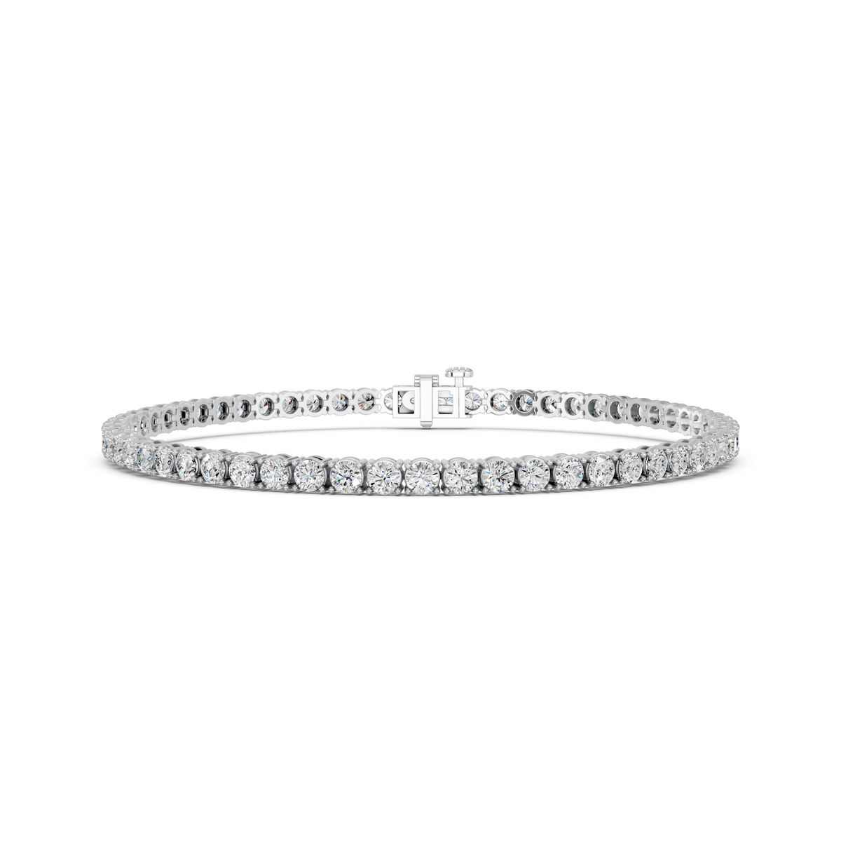 Round Lab Diamond 4 Prong Straight Line Tennis Bracelet in 14K White Gold – front view