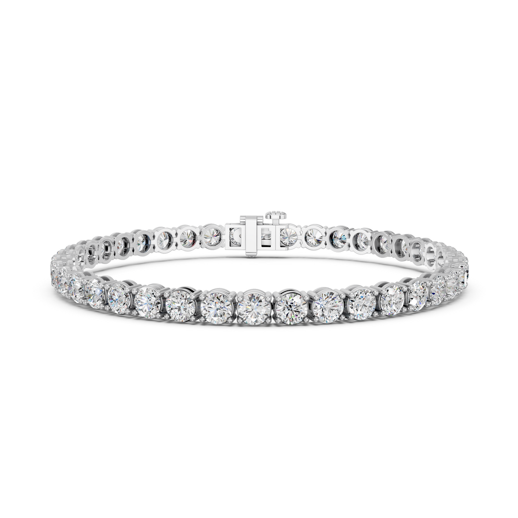 Round Lab Diamond 4 Prong Straight Line Tennis Bracelet in 14K White Gold – front view