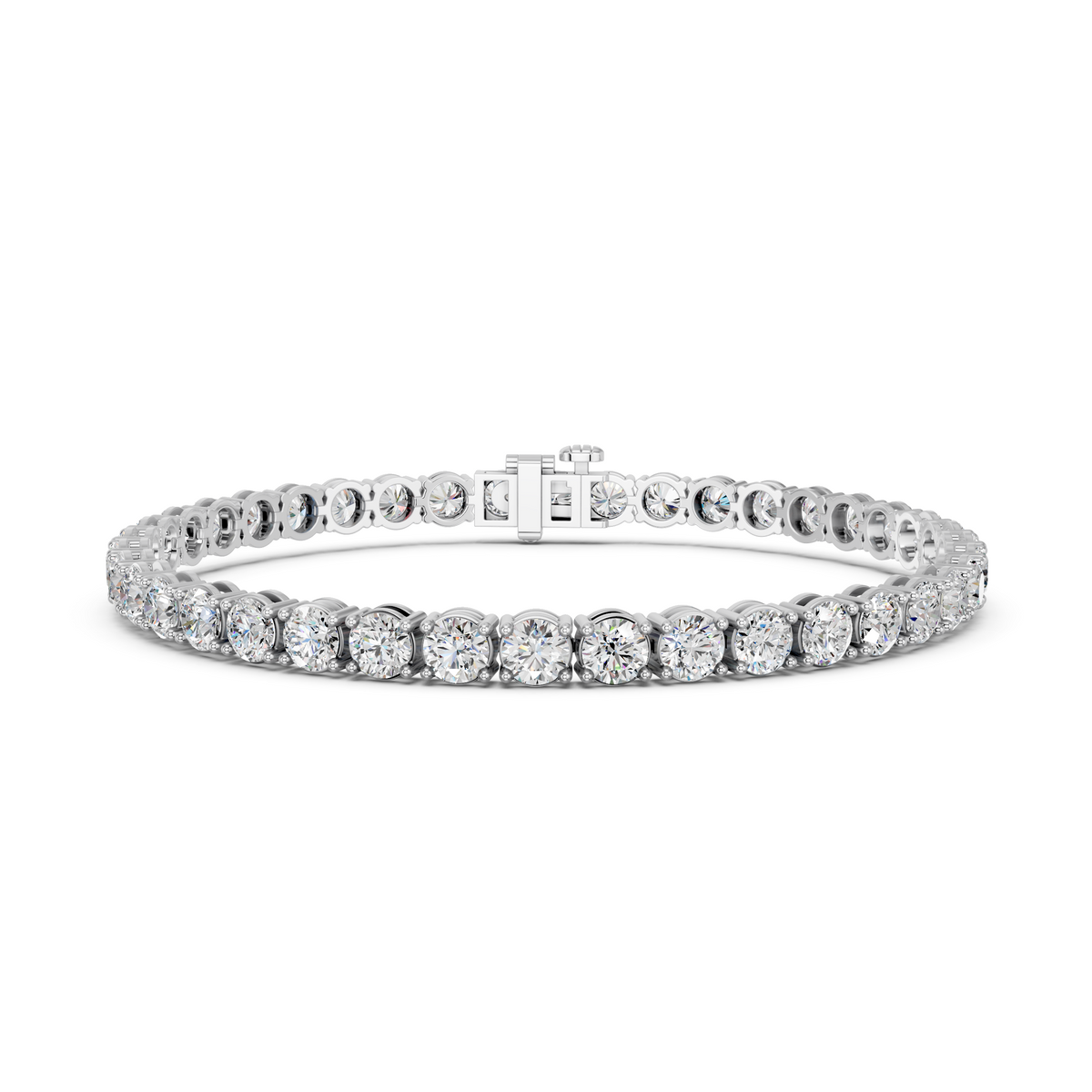 Round Lab Diamond 4 Prong Straight Line Tennis Bracelet in 14K White Gold – front view